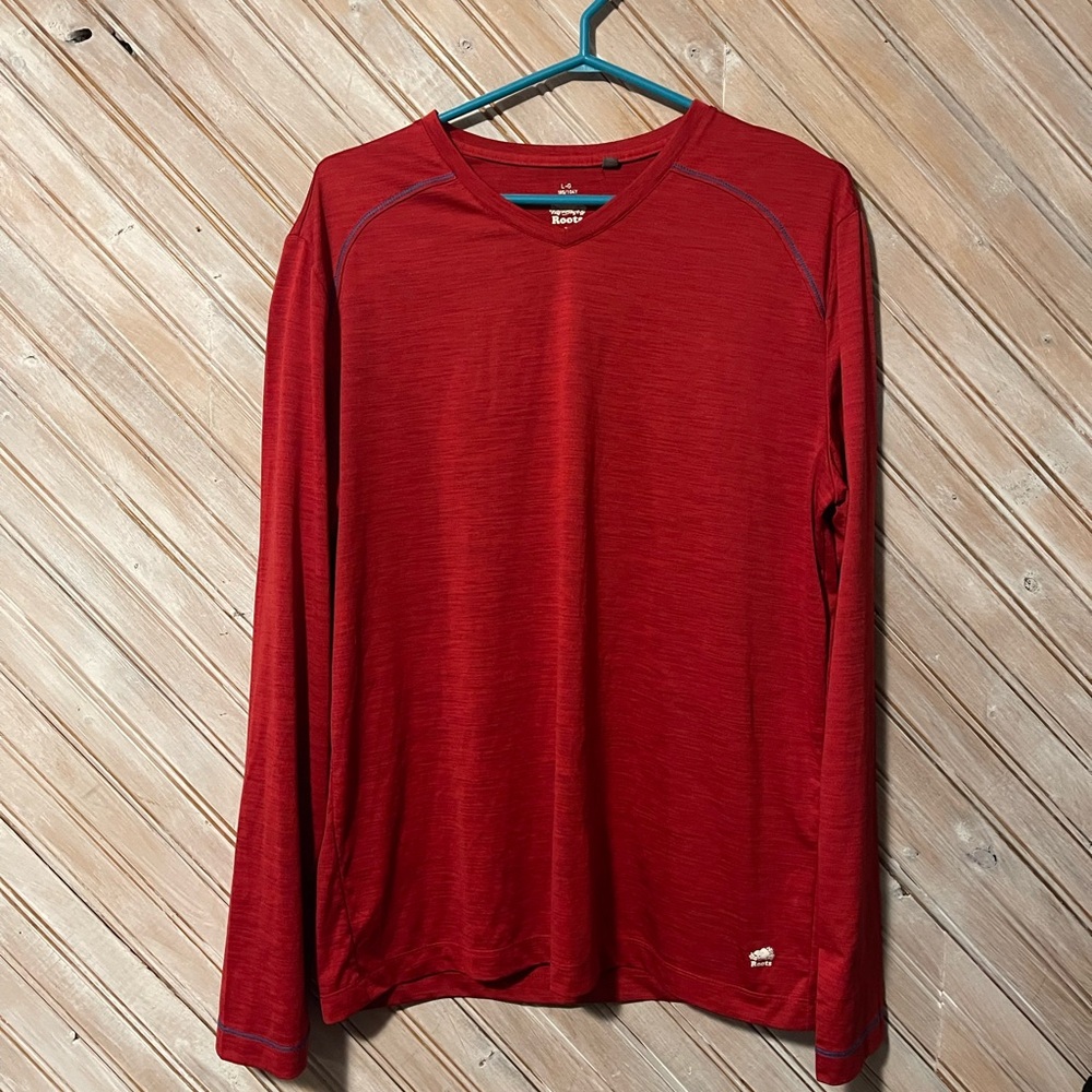 Roots Men's Red Long Sleeve Athletic stretch workout Shirt